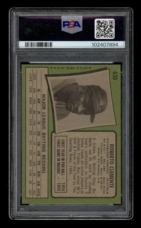 1971 Topps Set-Break #630 Roberto Clemente PSA 6 EX-MT view 2