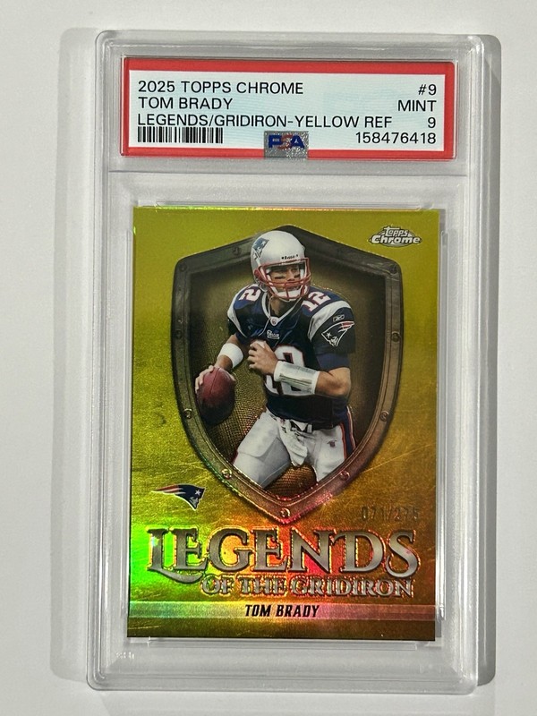 2025 Topps Chrome Legends of the Gridiron Tom Brady Yellow Refractor /275 Pop 1