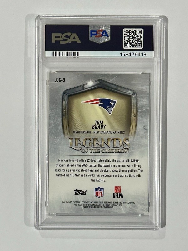 2025 Topps Chrome Legends of the Gridiron Tom Brady Yellow Refractor /275 Pop 1 view 2