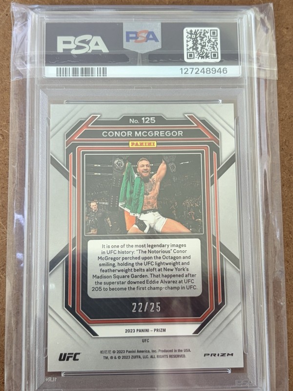 2023 Panini Prizm UFC Conor McGregor #125 Undercard Blue Prizm /25 PSA 10 view 2