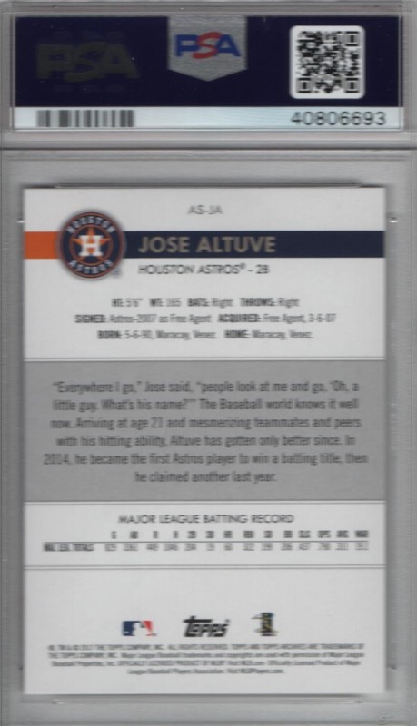 Jose Altuve 2017 Topps Archives Snapshots # ASJA PSA 10 Houston Astros view 2