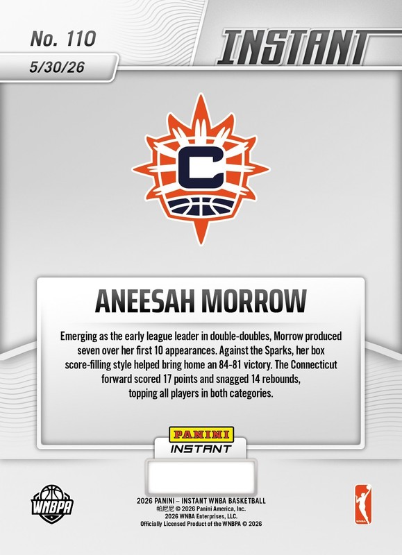 2026 Panini Instant WNBA #110 Aneesah Morrow Connecticut Sun PRESALE view 2