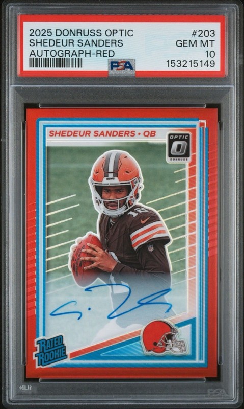 2025 Donruss Optic Shedeur Sanders Rated Rookie Auto Red /99 -Browns PSA 10