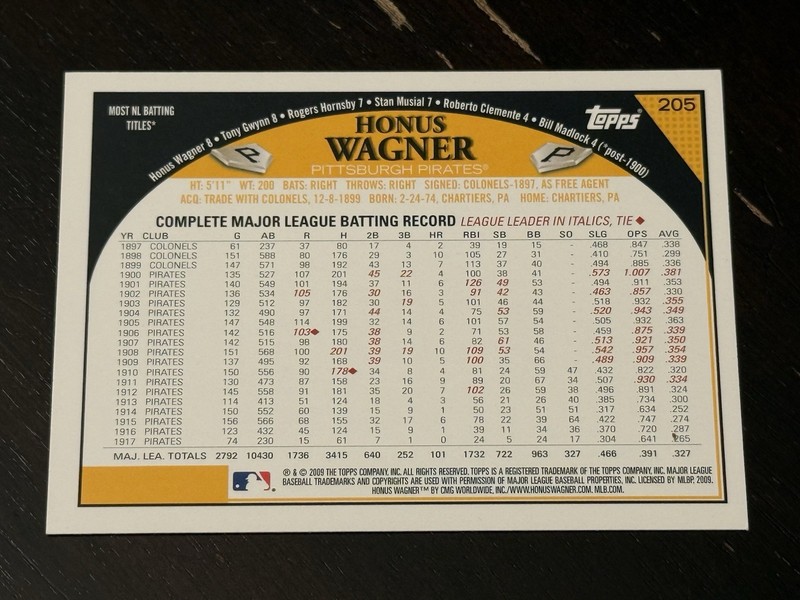 2009 Topps - SP Legend Variation Honus Wagner #205 view 2