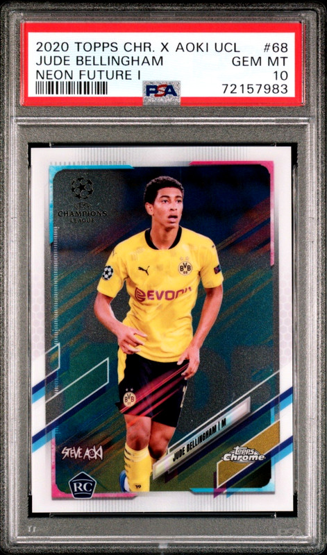 2020 Topps Chrome X Aoki Neon Future #10 /199 Jude Bellingham Rookie #68 PSA 10