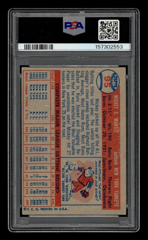 1957 Topps Set-Break # 95 Mickey Mantle PSA 2 GOOD view 2