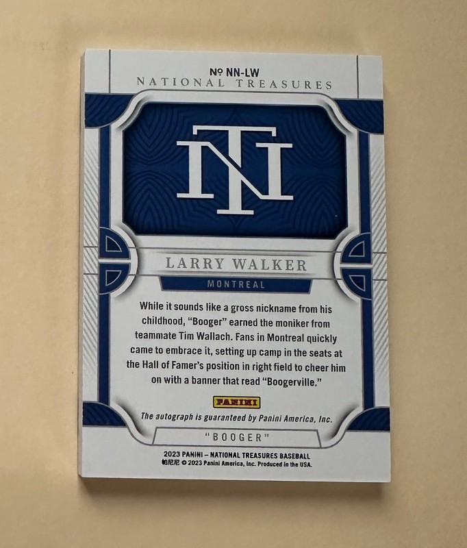 2023 Panini National Treasures Notable Nicknames Auto #5 Larry Walker /25 #X44 view 2