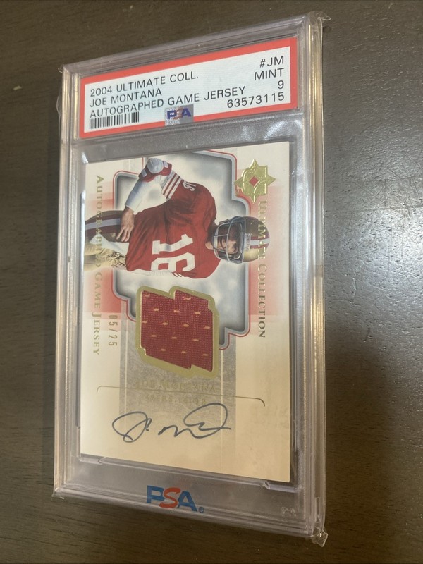 Joe Montana 2004 Upper Deck Ultimate GU Patch Jersey Auto /25 PSA 9 49ers MINT
