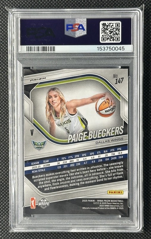 2025 Panini Prizm WNBA Paige Bueckers Rookie RC #147 Pandora Prizm PSA 10 view 2
