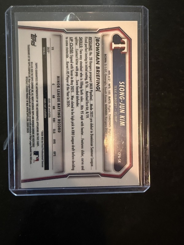 2026 Bowman  #CPA-SK Seong-Jun Kim /99 1st Green Grass Auto “Korean Ohtani” view 2