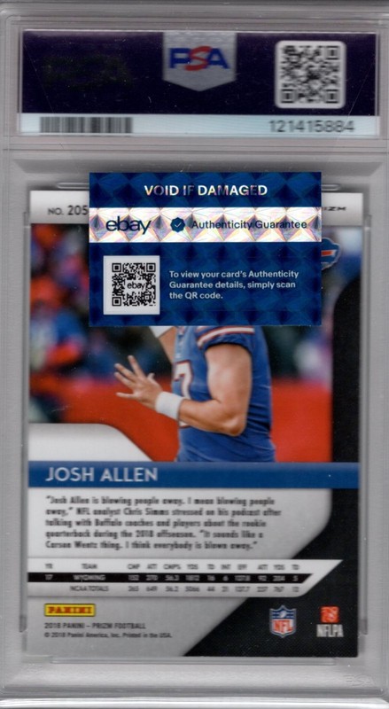 2018 Panini Prizm #205 Josh Allen Rookie Green Refractor PSA 9 view 2