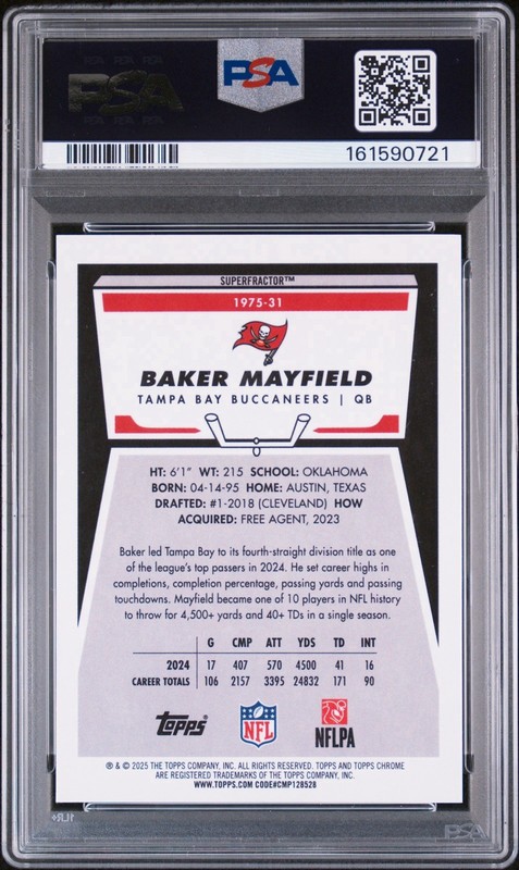 2025 TOPPS CHROME 1975 TOPPS #31 BAKER MAYFIELD 1975 TOPPS-SUPERFRACTOR 1/1 view 2