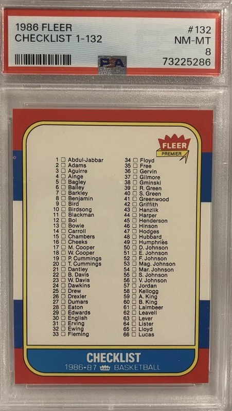 1986 Fleer #132 Checklist PSA 8 JORDAN RC YEAR POP 1,414 ONLY 774 GRADED HIGHER