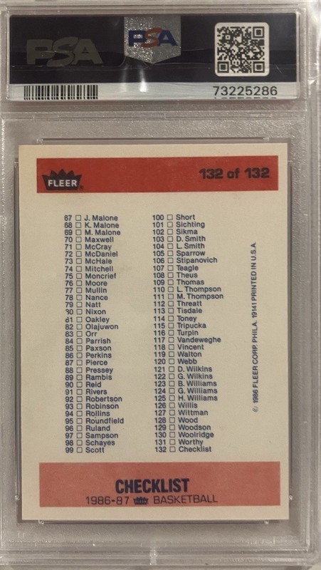 1986 Fleer #132 Checklist PSA 8 JORDAN RC YEAR POP 1,414 ONLY 774 GRADED HIGHER view 2