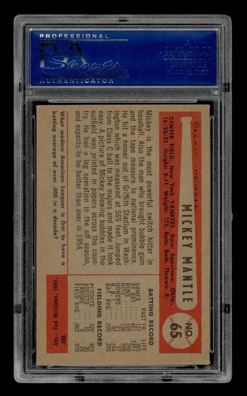 1954 Bowman Set-Break # 65 Mickey Mantle PSA 4 VG-EX view 2