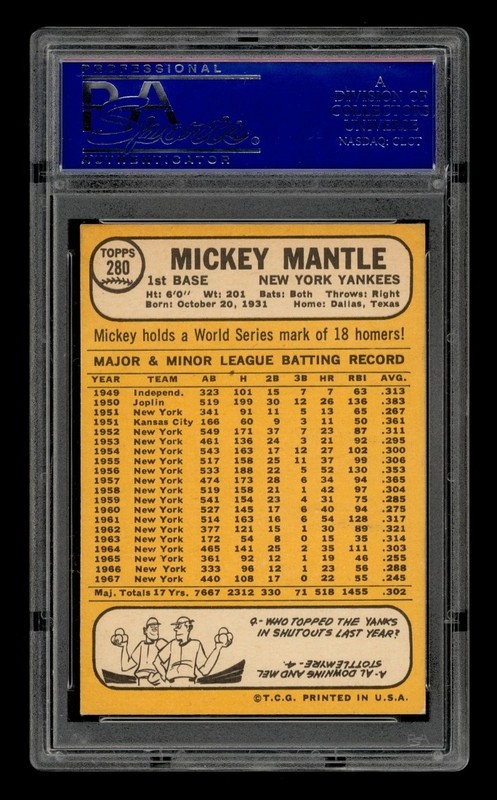 1968 Topps Set-Break #280 Mickey Mantle PSA 5 EX view 2