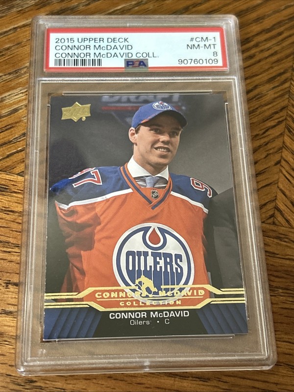 2015 Connor McDavid ROOKIE upper deck PSA 8 EDMONTON OILERS RC view 1