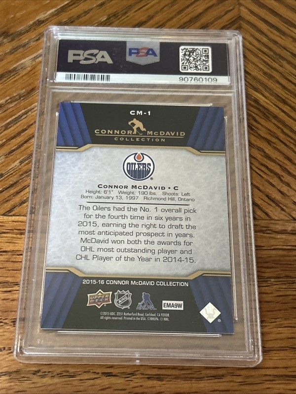 2015 Connor McDavid ROOKIE upper deck PSA 8 EDMONTON OILERS RC view 2