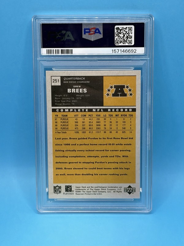 2001 Upper Deck Vintage #251 Drew Brees Rookie Card PSA 9 MINT (Just Graded!) view 2