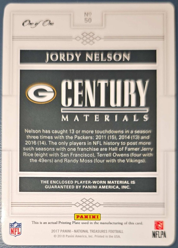 Jordy Nelson 2017 Panini National Treasures Century Materials Nike Patch 1/1!!! view 2