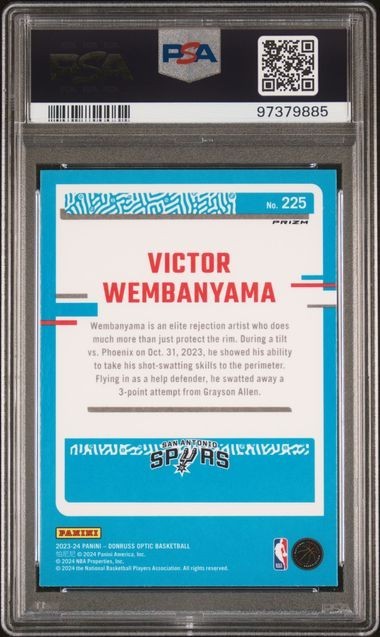 2023-24 Donruss Optic Victor Wembanyama Holo Prizm RC Rated Rookie #225 PSA 10 view 2