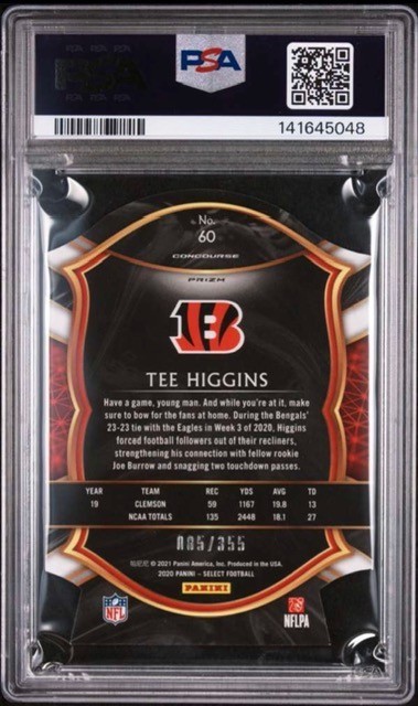 2020 Panini Select - Tee Higgins #60 Copper Prizm Die-Cut /355 (RC) PSA 9 view 2