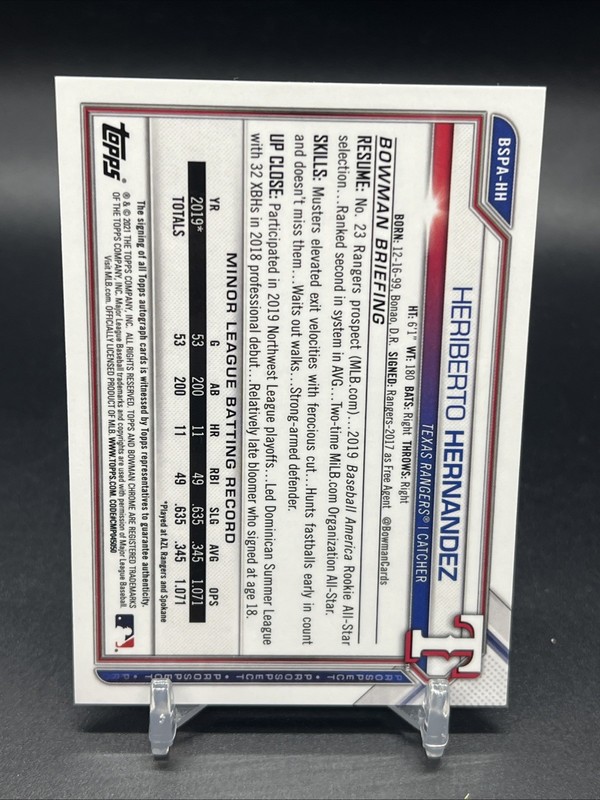 2021 Bowman Chrome Sapphire Heriberto Hernandez 1st Auto #BSPA-HH view 2
