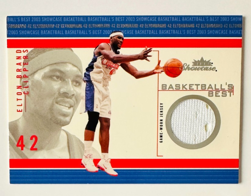 2003-04 Fleer Showcase Elton Brand Game Used Jersey Card Clippers Legend!