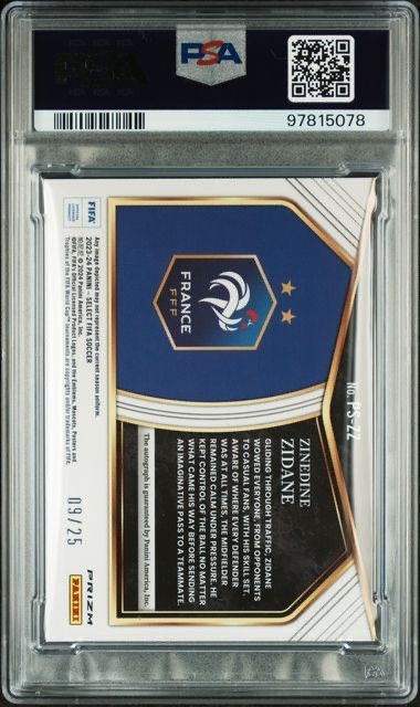 2023-24 PANINI SELECT FIFA ZINEDINE ZIDANE Auto Tie Dye /25 PSA 10/10 Pop 1! view 2