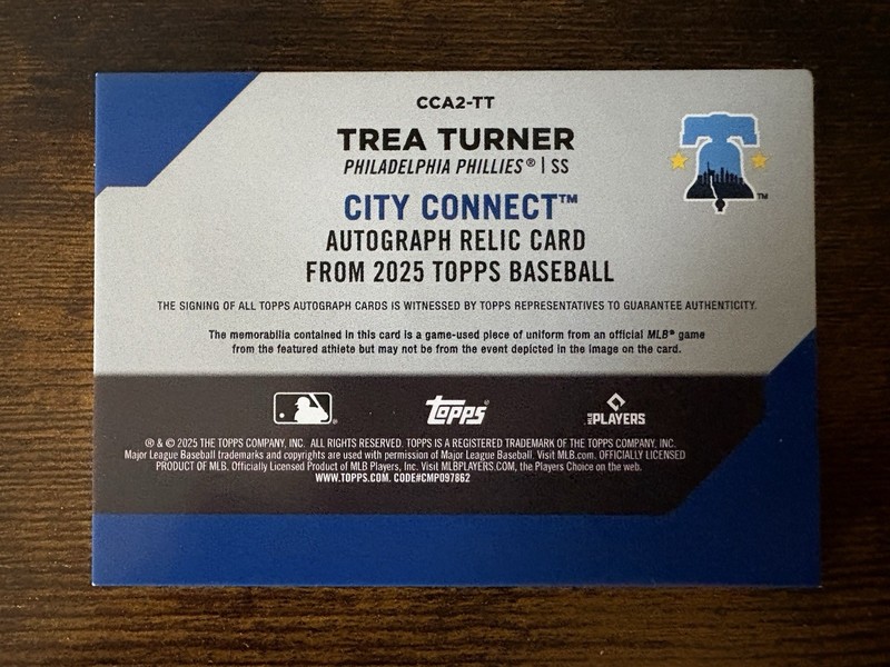 2025 Topps City Connect Trea Turner /5 #CCA2-TT Game-Used Relic Auto Color Match view 2
