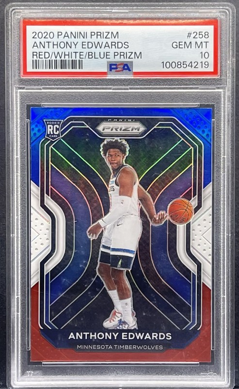 2020-21 Panini Prizm Anthony Edwards Red/White/Blue Rookie RC #258 PSA 10 GEM MT