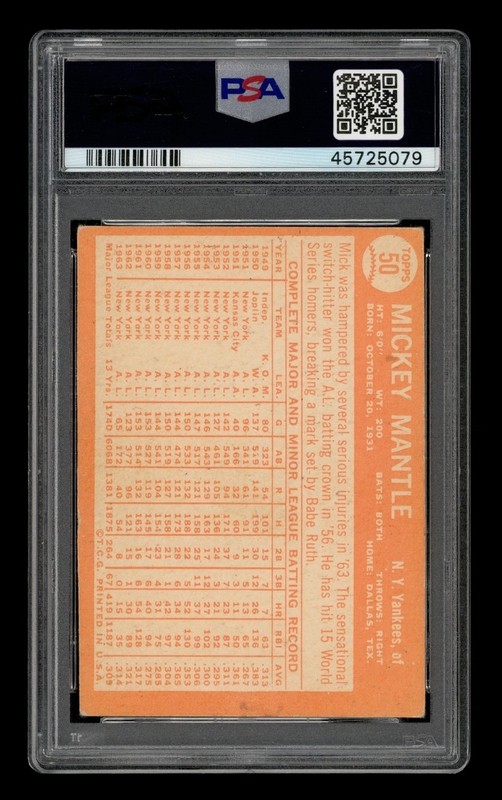 1964 Topps Set-Break # 50 Mickey Mantle PSA 4 VG-EX view 2