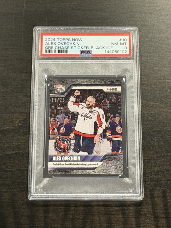 2024 NHL Topps Now ALEX OVECHKIN #10 GR8 Chase Sticker BLACK Ice /25 PSA 8 view 1