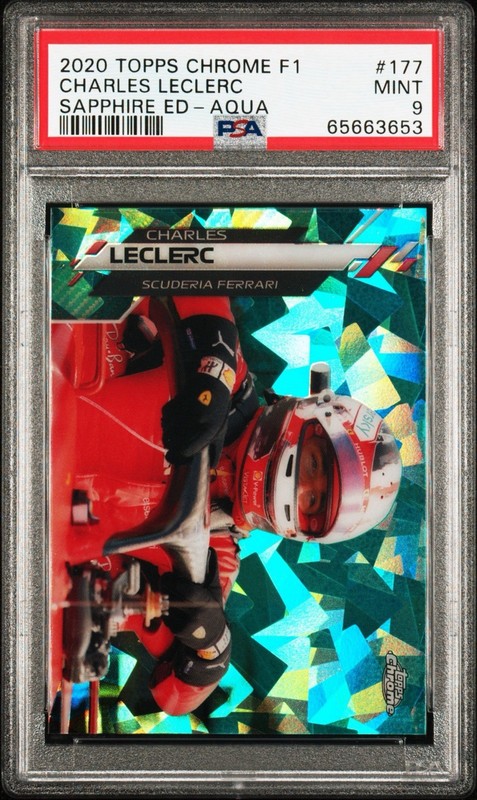 2020 Topps Chrome Sapphire F1 #177 Charles Leclerc RC Aqua Refractor /99 PSA 9