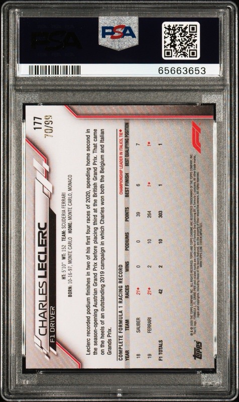 2020 Topps Chrome Sapphire F1 #177 Charles Leclerc RC Aqua Refractor /99 PSA 9 view 2