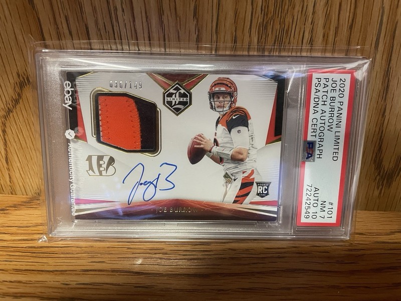 2020 Panini Limited - Rookie Patch Autographs Joe Burrow #101 PSA