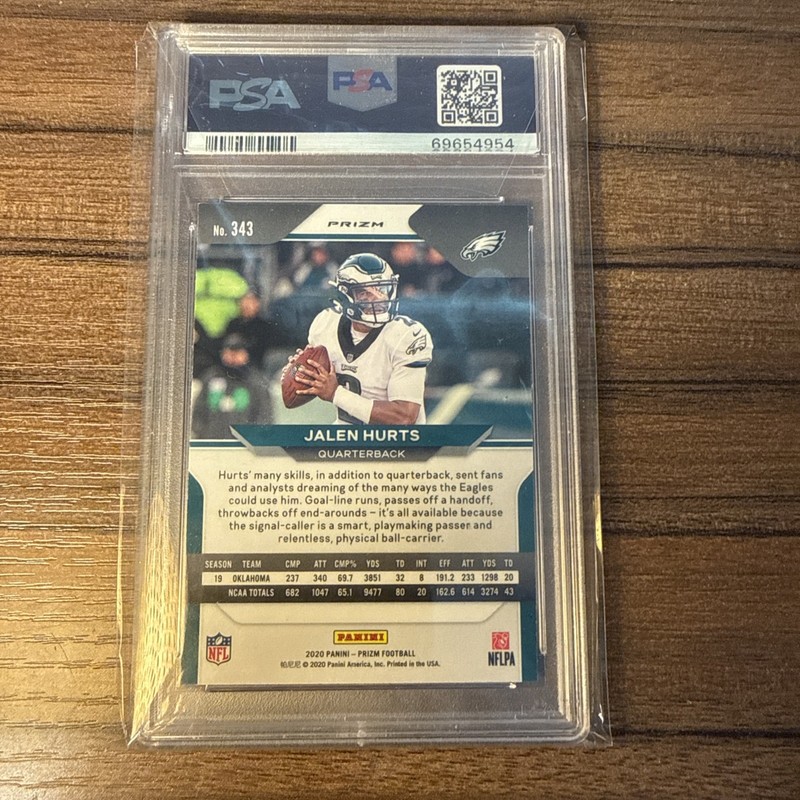 2020 Panini Prizm Jalen Hurts Red Ice RC No. 343 PSA 9 Eagles view 2