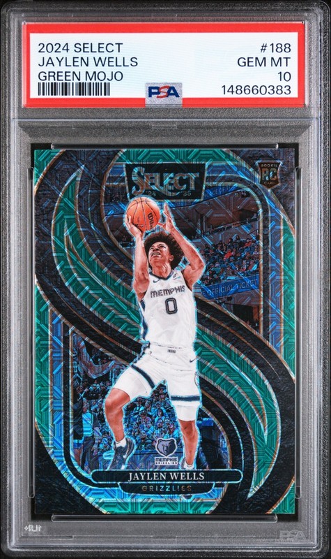2024 Select Jaylen Wells GREEN MOJO ROOKIE CARD #188 Memphis Grizzlies PSA 10 SP