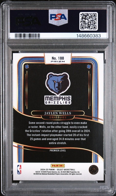 2024 Select Jaylen Wells GREEN MOJO ROOKIE CARD #188 Memphis Grizzlies PSA 10 SP view 2