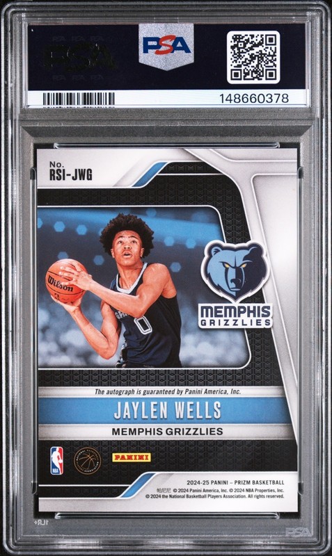 2024 Prizm Jaylen Wells ROOKIE SIGNATURE AUTO #RSIJWG Memphis Grizzlies PSA 10 view 2