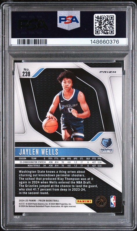 2024 Prizm Jaylen Wells RED ICE ROOKIE CARD #239 Memphis Grizzlies PSA 10💎 view 2