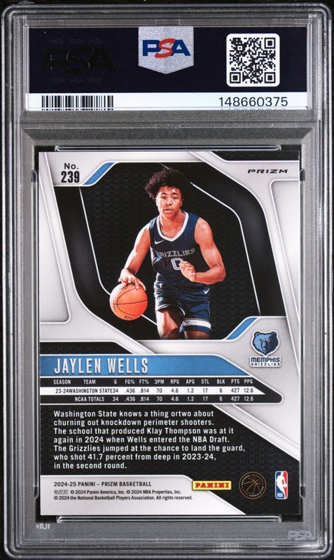 2024 Prizm Jaylen Wells ORANGE ICE ROOKIE CARD #239 Memphis Grizzlies PSA 10💎 view 2