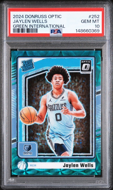 2024 Optic Jaylen Wells  GREEN INTERNATIONAL ROOKIE CARD #/25 Grizzlies Psa 10💎