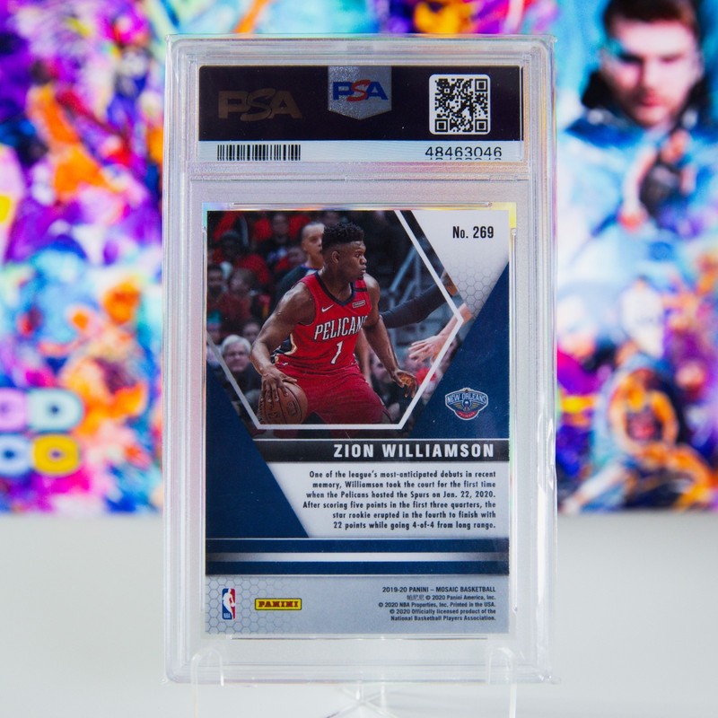 Zion Williamson RC 2019-20 Panini Mosaic NBA Debut PSA 10 view 2