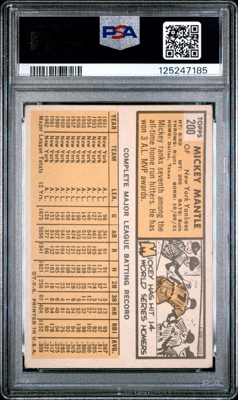 1963 Topps #200 Mickey Mantle PSA 1.5 Great Color/Clarity view 2