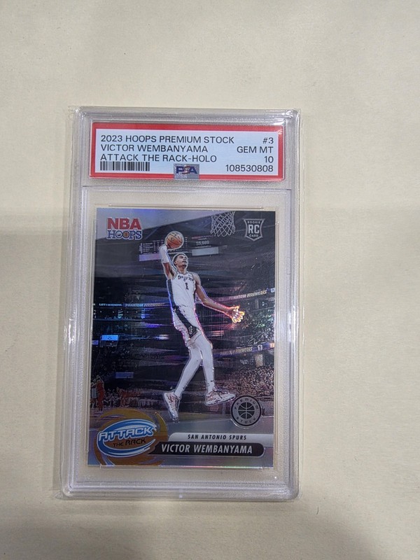 🔥2023 Panini Hoops Premium Stock Attack the Rack Holo Victor Wembanyama PSA 10