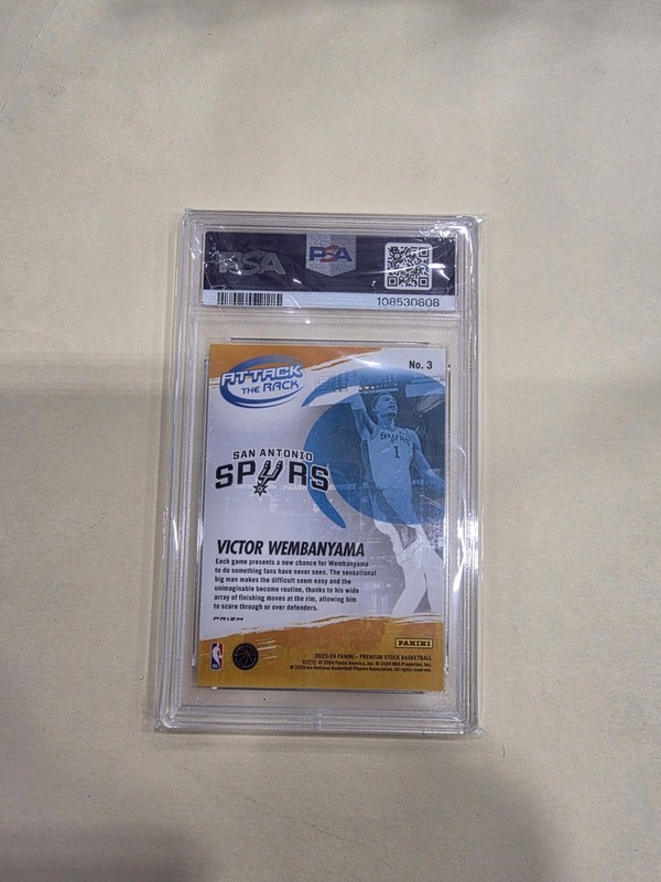🔥2023 Panini Hoops Premium Stock Attack the Rack Holo Victor Wembanyama PSA 10 view 2