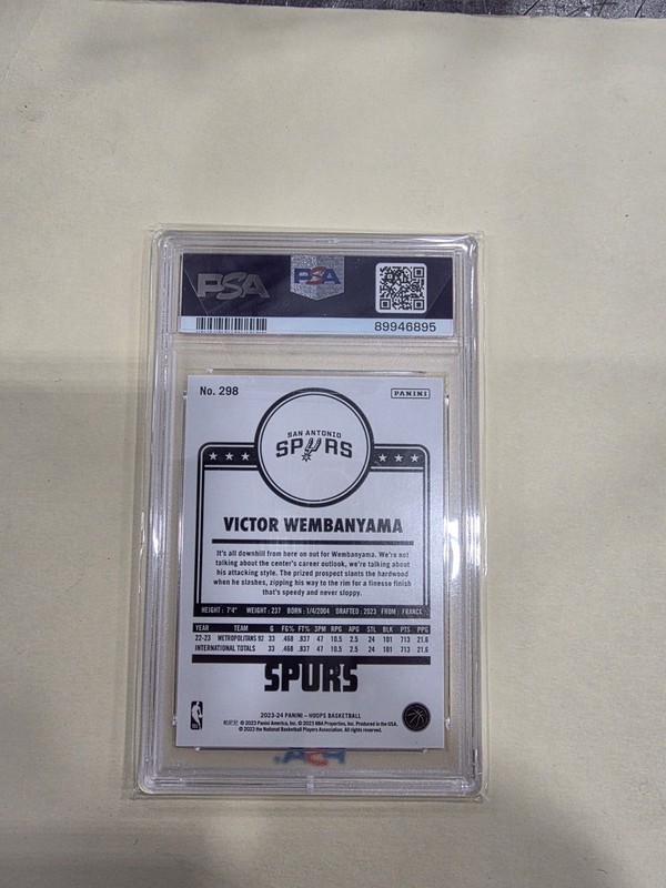 2023 Panini NBA Hoops Victor Wembanyama Rookie Card RC 298 PSA 10 GEM MT MINT view 2