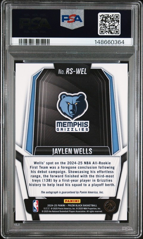 2024 Prizm Black Jaylen Wells ROOKIE SIGNATURE AUTO #RS-WEL Grizzlies PSA 10💎 view 2