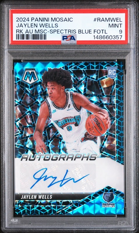 2024 Mosaic Jaylen Wells AUTOGRAPH ROOKIE CARD BLUE SPECTRIS /25 Grizzlies PSA 9